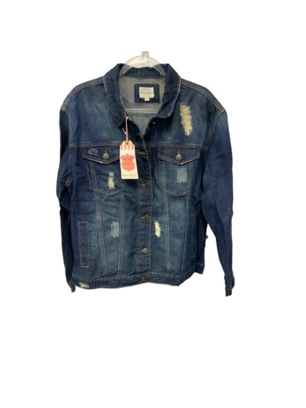 Wax Jean Distressed Denim Jacket Dark Blue